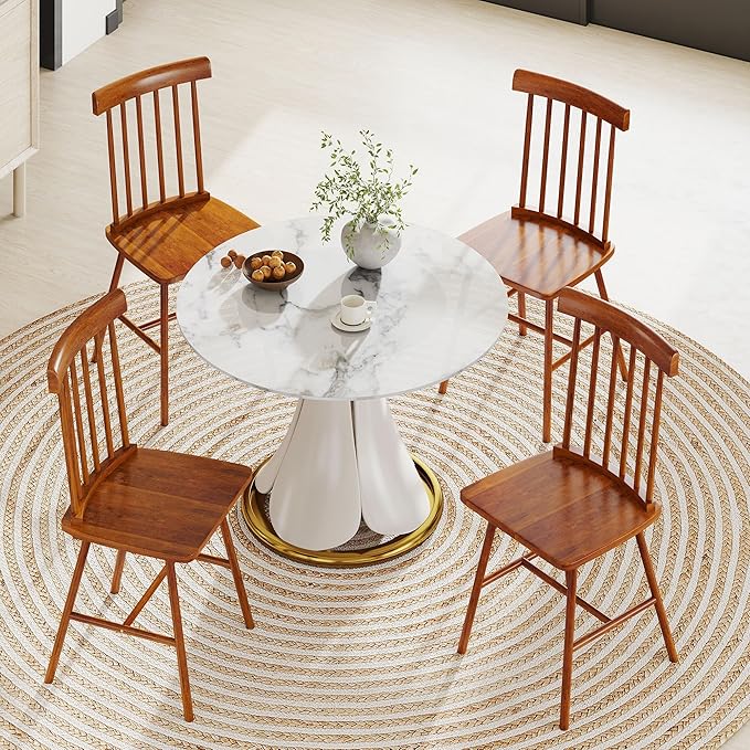 HOMCOM Windsor Dining Chairs Set of 4, Farmhouse Wooden Kitchen Chairs with Rubber Wood Frame and Spindle Backrest for Dining Room, Living Room, Light Brown