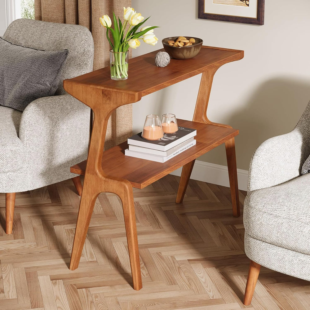 Tribesigns Set of 2 Solid Wood Side Table, 2-Tier Couch End Table with Storag...
