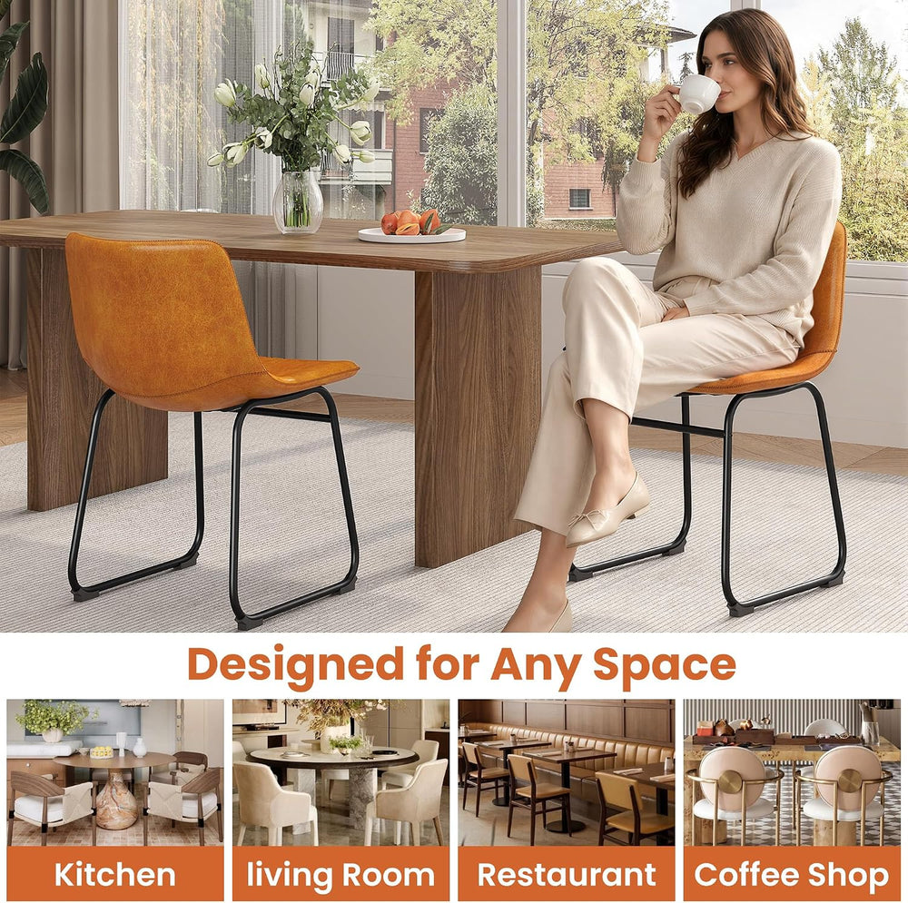 REONEY Dining Chairs Set of 6, 18" PU Leather Dinner Chairs, Brown | Mod...