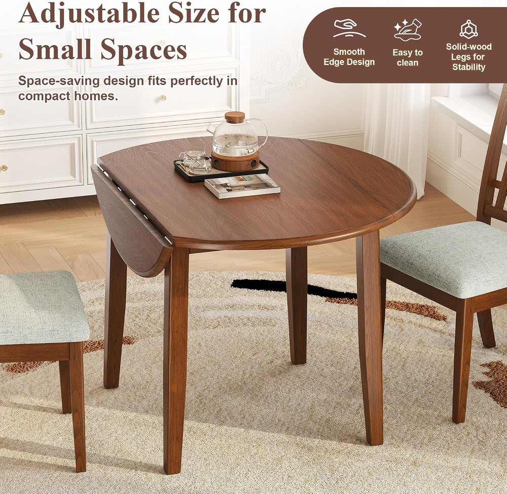 P PURLOVE 3 Piece Round Dining Set for 2, Folding Wood Table (Brown)
