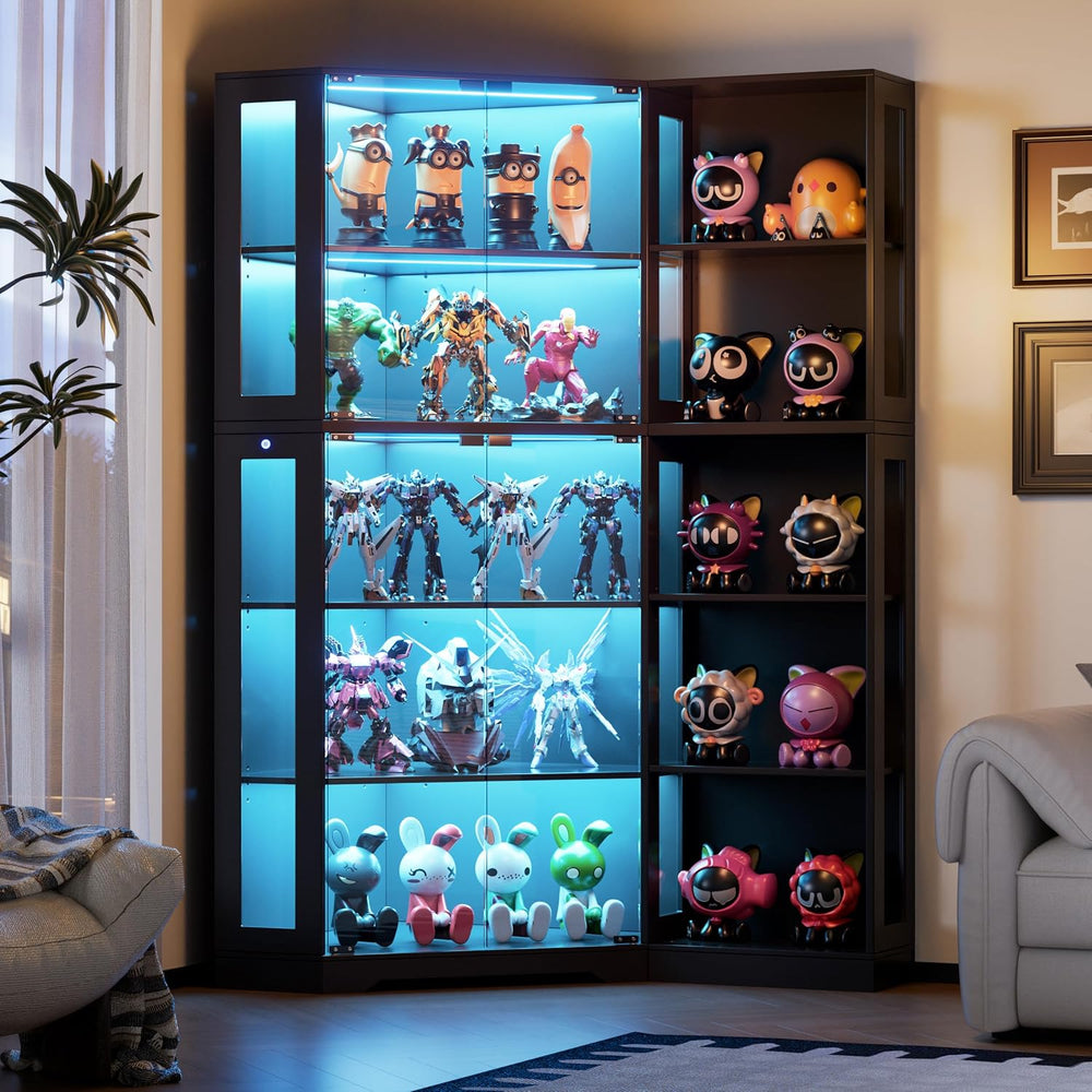 PAKASEPT Corner Display Curio Cabinet with Glass Doors, Glass Display Case wi...