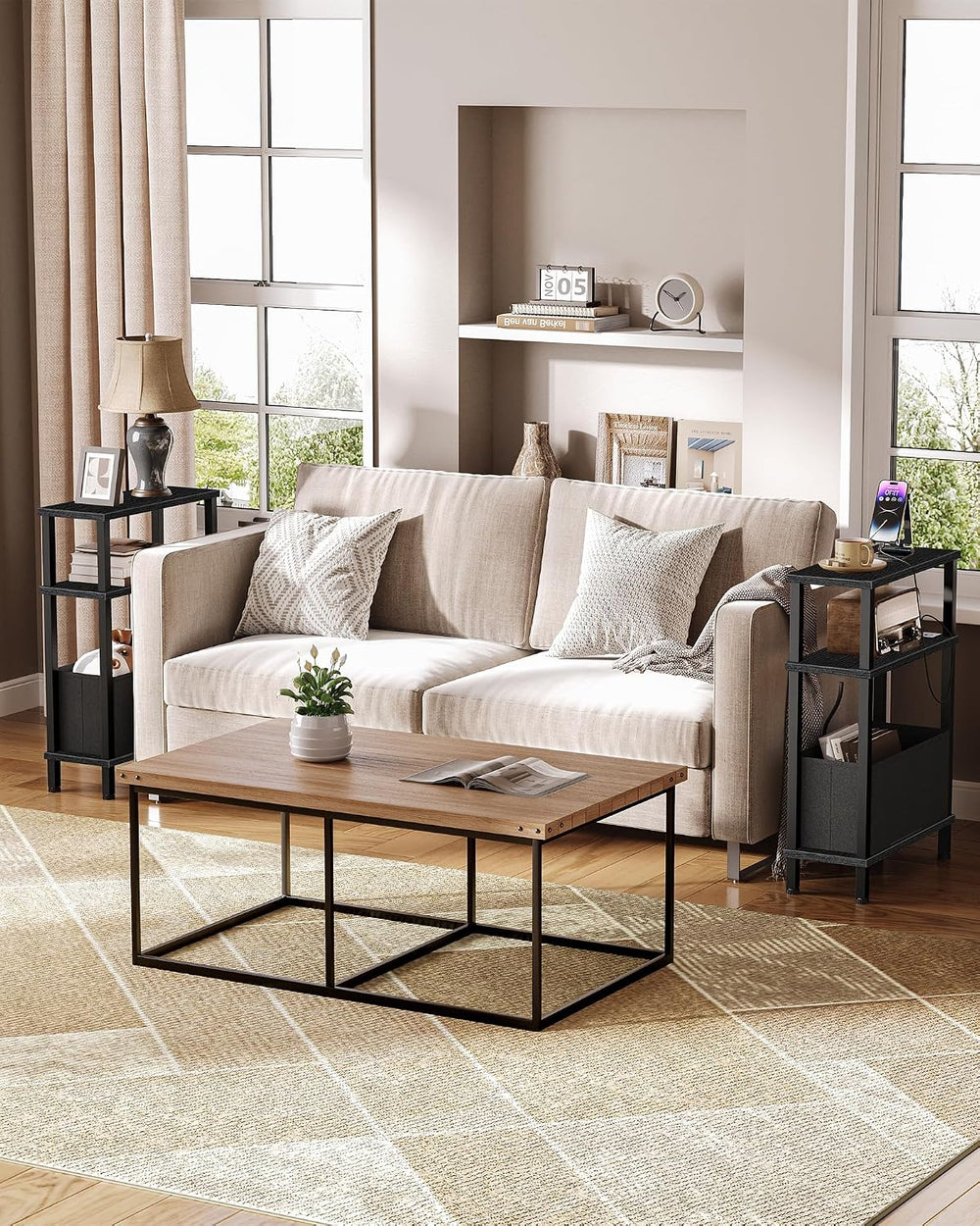 CHOEZON Set of 2 End Tables with Charging Station, Narrow Side Table for Smal...