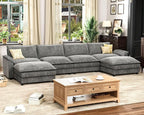 Homall 159" Modular Sectional Sofa, U Shaped Sofa Couch with Reversible Ottoman, DIY Combination Chenille Deep 4-Seat Cloud Couch for Living Room, Apartment (Light Grey, U Shaped Sofa)