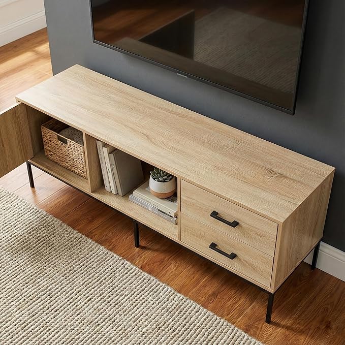 TV Stand for 55/60 Inch TV, Modern Wood Entertainment Center with Storage, 52" Media Console Table with 2 Drawers & Door Cabinet, Television Stands for Living Room & Bedroom(Burlywood)