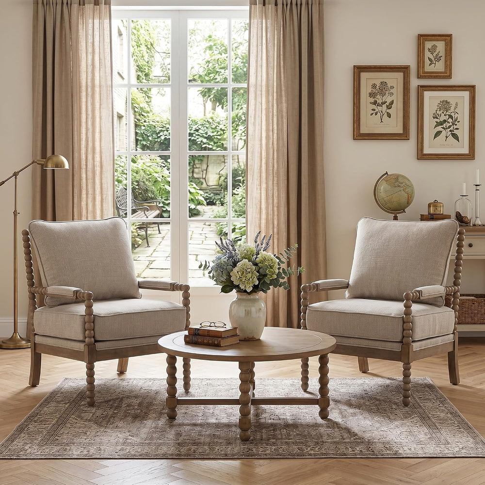 DUHOME Linen Fabric Spindle Accent Chair with Wood Frame,Modern Accent Chairs...