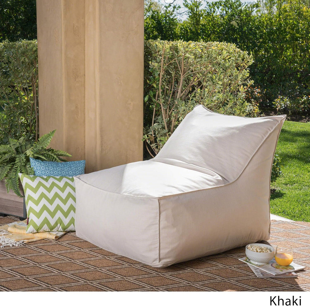 Great Deal Furniture GDFStudio Tulum Outdoor Khaki Water Resistant Fabric Bean Bag Lounger