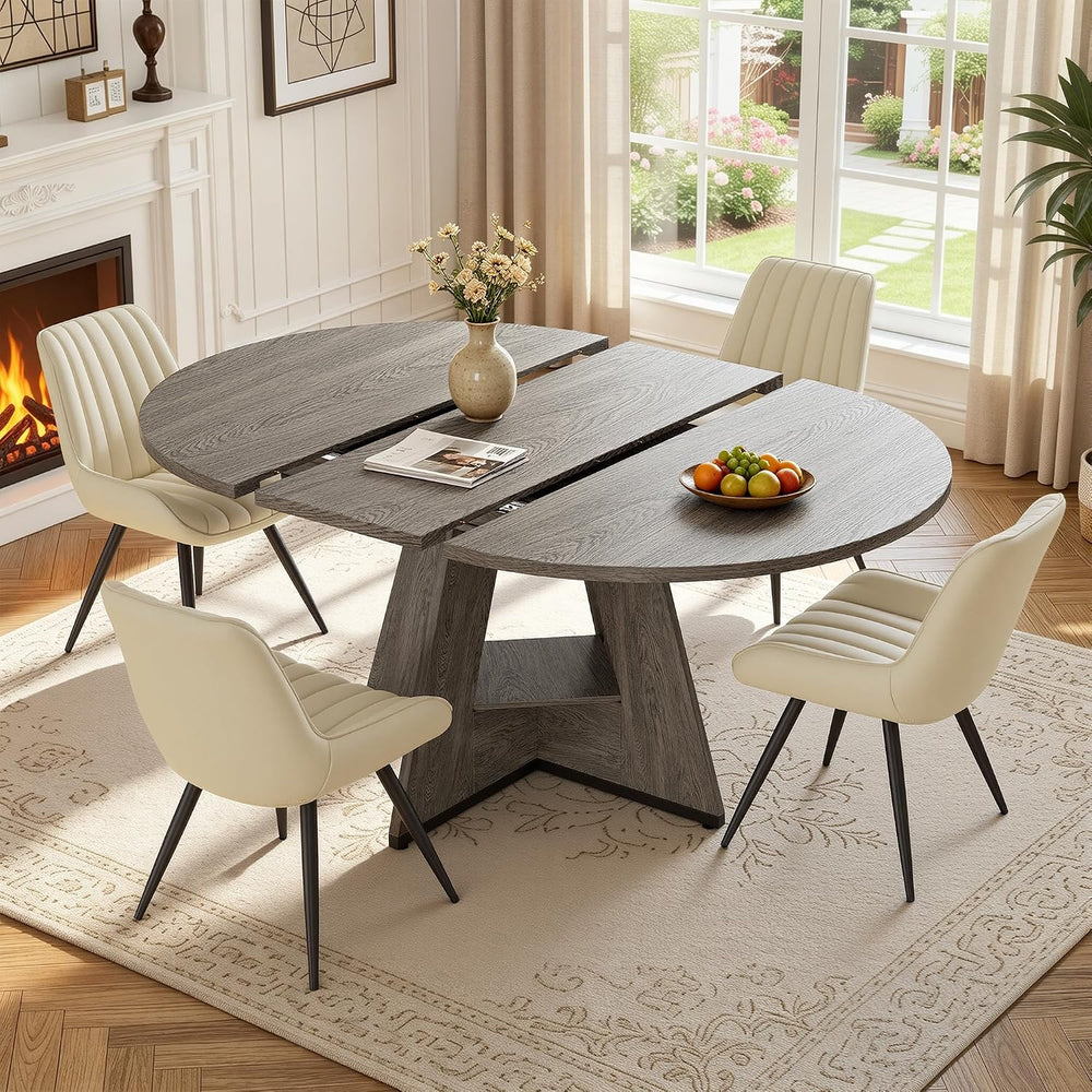 Miereirl Extendable Dining Table Set for 4-6, 47.24"-63" Round to O...
