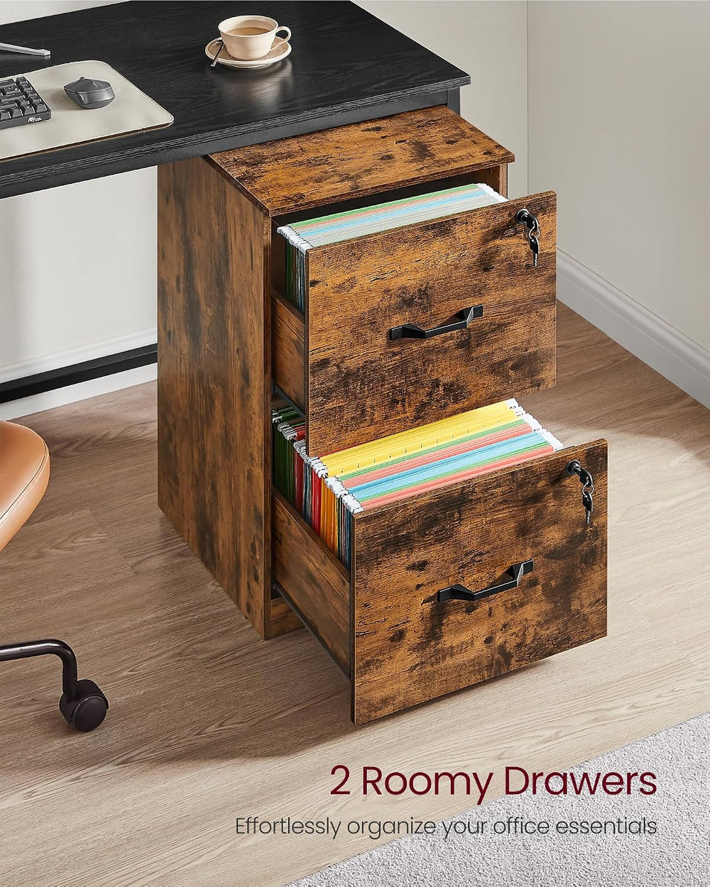 VASAGLE Custos Collection - 2 Drawers File Cabinet with Lock, Printer Stand, ...