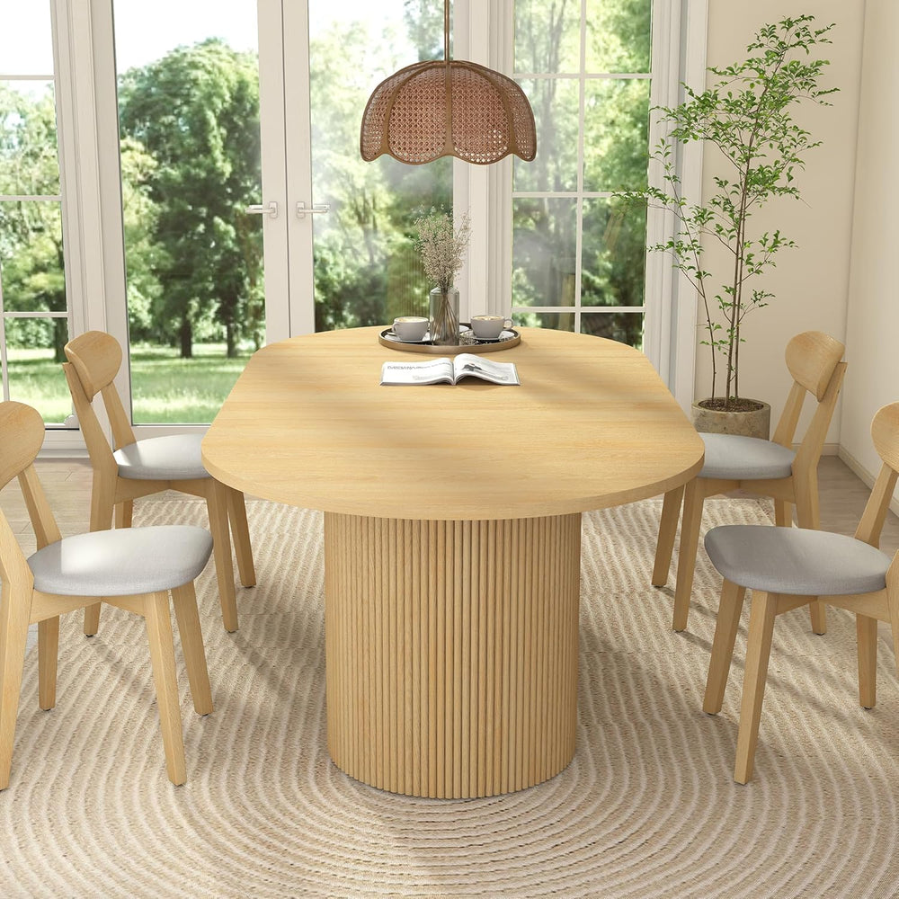 Extendable Dining Table 41–78 Inch, Round to Oval Expandable Kitchen Table fo...
