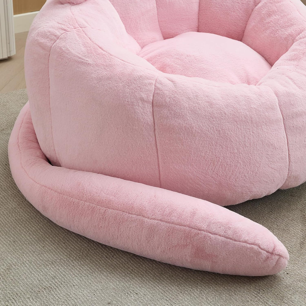 YISHENG Faux Fur Bean Bag Chairs, Cat Design，Large Bean Bag Couch for Adults,Stuffed Single Sofa Chair Comfy Giant Bean Bag Chair with Spacious Design for Playing or Bedroom,Reading Pink