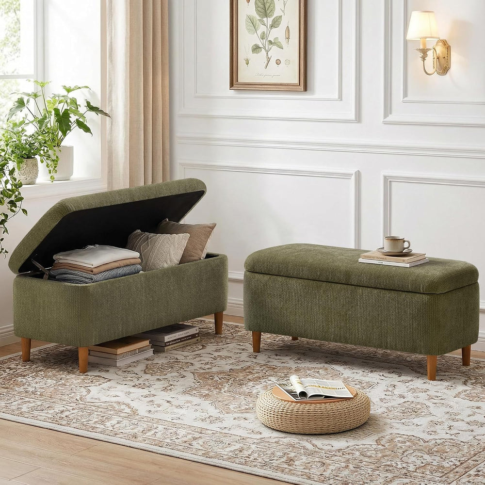 39.4”Ottoman with Storage Set of 2,Upholstered Comfy Storage Bench Ottoman wi...
