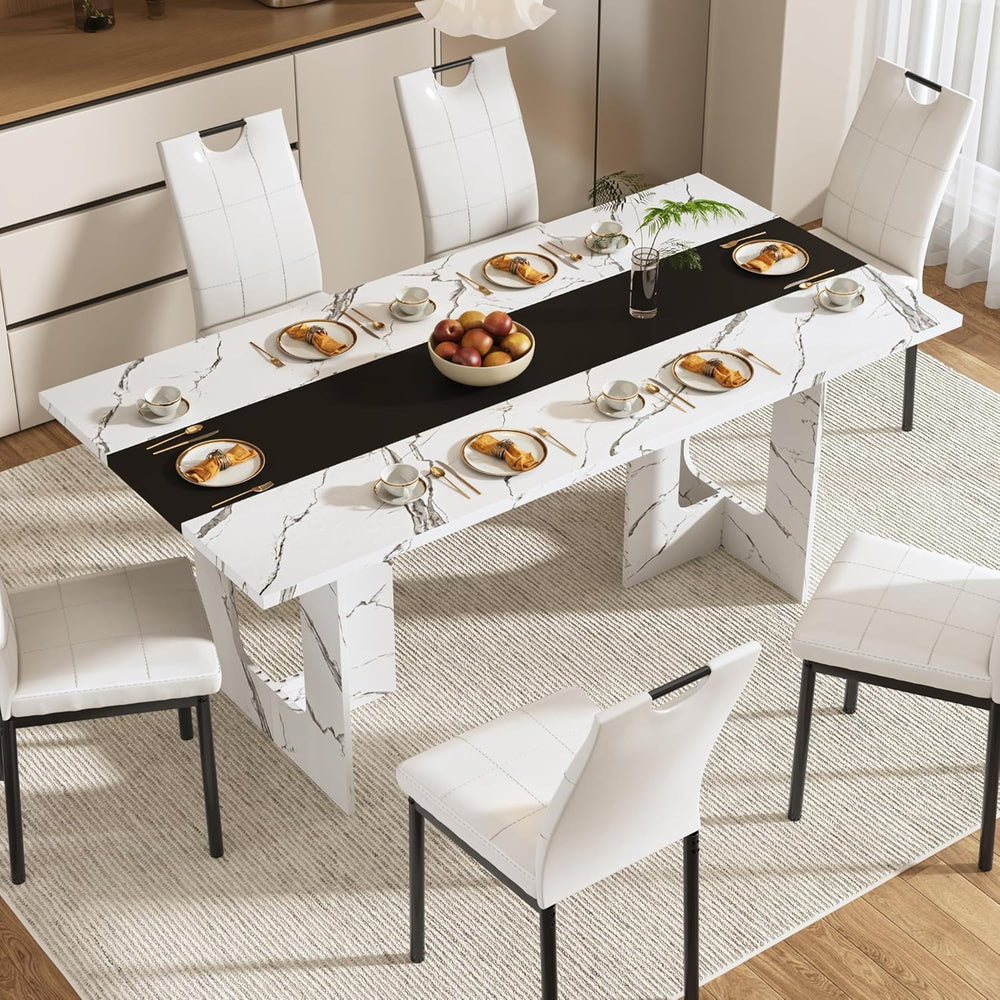 St.Mandyu 7 Pieces Dining Table & Chairs Set for 4-8 People, 71 Inch Kitc...