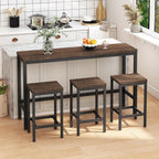 Merax Modern Design 4-Piece Counter Height Extra Long Dining Table Set with 3 Stools and Side Table with Footrest,Space-Saving Pub Kitchen Set,Easy Assembly,Dark Brown