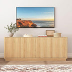 63'' Fluted TV Stand for TVs up to 75'', Modern Long Media Console with Storage Cabinets & Adjustable Shelves, Entertainment Center for Living Room Bedroom (Oak)