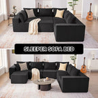 Cloud Couch Sectional, Modular Sofa with Deep Seat, Convertible Sectional Couches for Living Room, Plush Corduroy U Shaped Boneless Couch (Black, 6 Seater & 1 Ottoman)