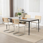 Zesthouse Rattan Dining Chairs Set of 6, Mid Century Modern Dining Room Chairs with Natural Cane Mesh & Chrome Base, White Cesca Chair Linen Fabric, Farmhouse Kitchen Chair with Solid Wood Frame Back
