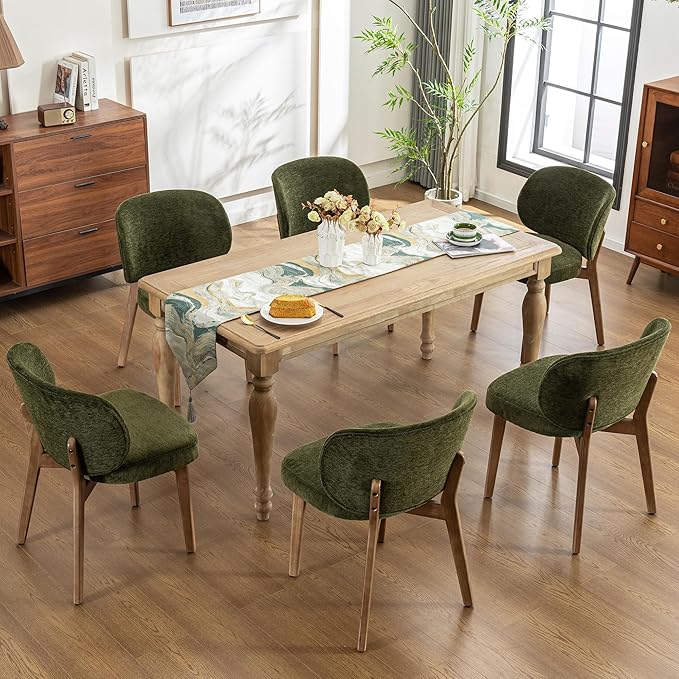 YOUNIKE Olive Green Dining Chairs Set of 6 Mid Century Modern Kitchen Chair w...