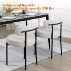 DYHOME Light Grey Boucle Dining Chairs Set of 2, Mid Century Modern Upholstered Kitchen Chairs with Curved Backrest and Black Metal Legs