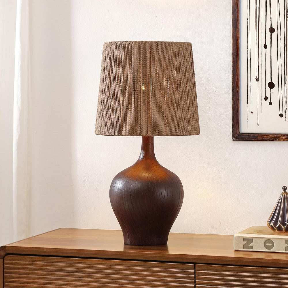 JONATHAN Y Eben Farmhouse Gourd Table Lamp 23", Dark Brown Wood Finish