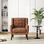 PU Leather Accent Chair, Modern Upholstered Armchair, Coffee | Comfy Wingback Chair with Removable Cushion, Wood Frame, Button Tufted Living Room Chair Bedroom Side Reading Seat