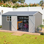 10x12 FT Outdoor Metal Storage Shed, Large Garden Tool Shed with Window & Metal Frame Floor for Patio Storage