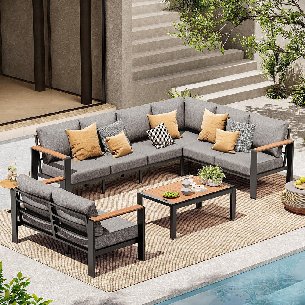 Aluminum Outdoor Patio Furniture Set 8 Seats, Outdoor Sectional Corner Sofa, ...