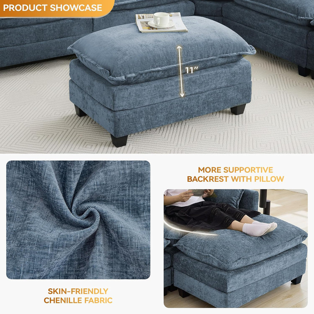 35‘’ Modern Chenille Cloud Sofa Ottoman,Rectangle Ottoman for Modular Section...