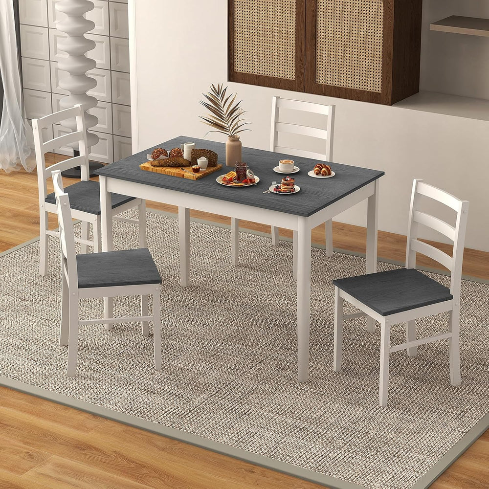 COSTWAY 5-Piece Dining Table Set for 4 w/Rubber Wood Structure, Grey | Spacio...