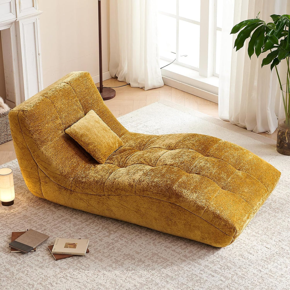 Chaise Lounge Chair with Curved Back, Modern Upholstered Recliner Sofa, Tufte...