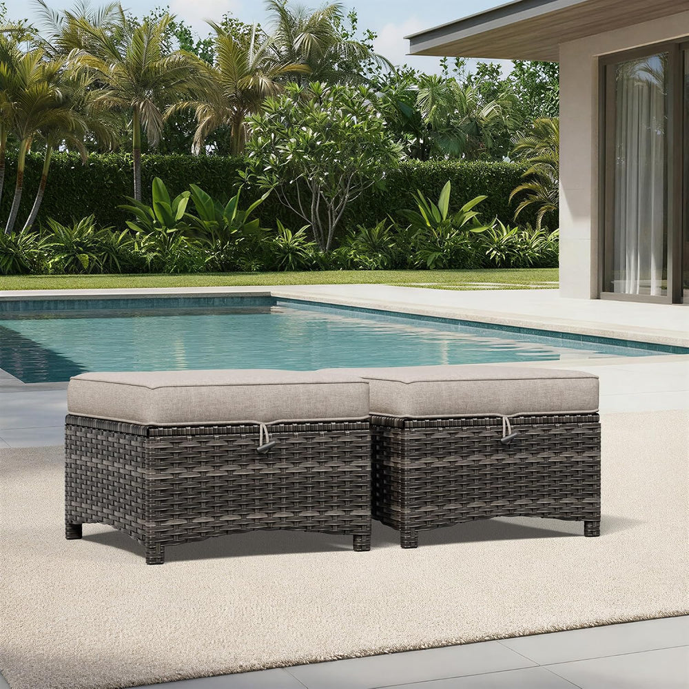 Joyside Outdoor Ottoman Set of 2, Patio Large Ottoman Foot Rest with Thickene...