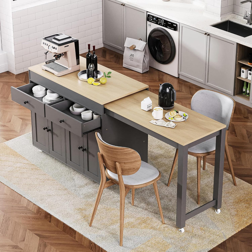 Merax 74.5" Kitchen Island with Extendable Dining Table, Rolling Kitchen...