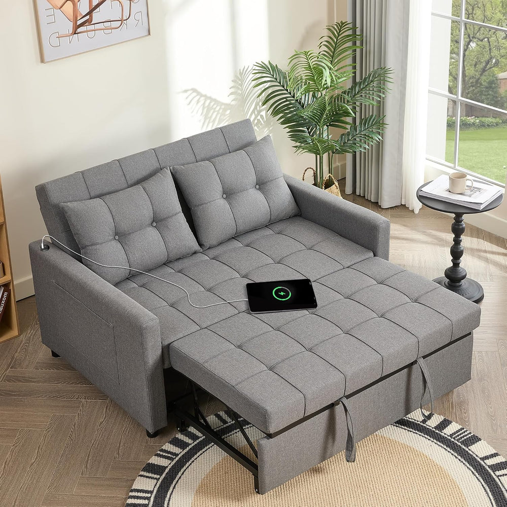 GOSUHI 52" 3-in-1 Convertible Sleeper Sofa Bed, Linen, Light Gray | Pull...