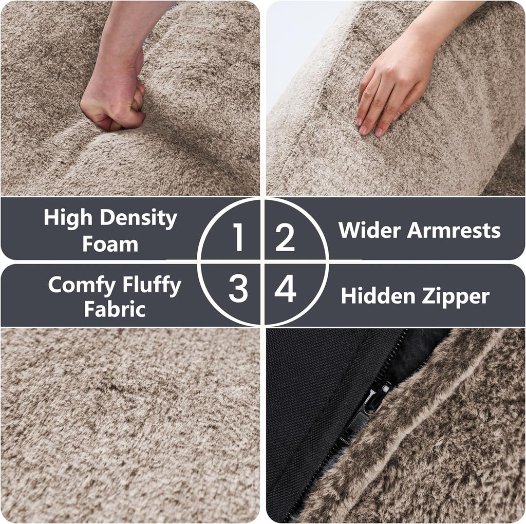 Bean Bag Chairs for Adults, Giant Beanbag Sofa Comfy Reading Chair, Oversized Bean Bag Chairs for Living Room Bedroom, Soft Faux Fur Fabric, 3.2FT, Khaki, Plush