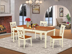 East West Furniture DOCL5-BMK-W 5 Piece Dining Set Includes a Rectangle Dining Room Table with Butterfly Leaf and 4 Wood Seat Chairs, 42x78 Inch, Buttermilk & Cherry