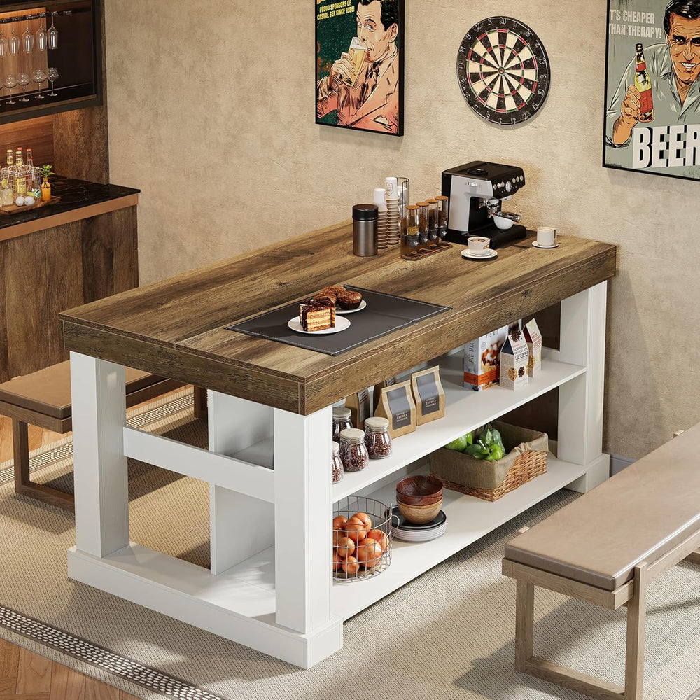 Tribesigns 55" Kitchen Island with Seating and Storage, 3-Tier, Modern |...