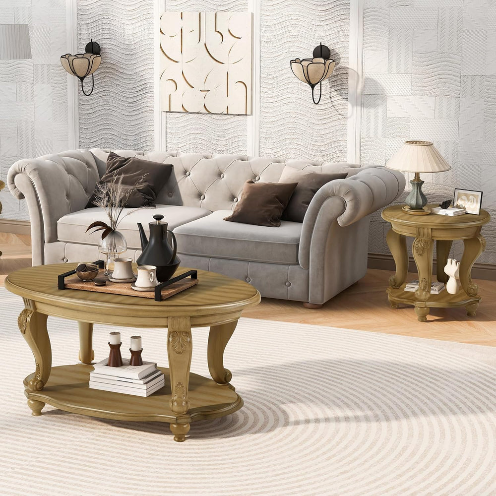 Coffee Table and End Table Sets, Oval Wood Coffee Table and Round End Table S...