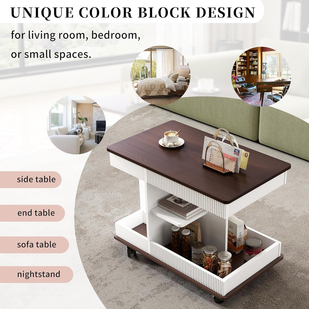 Merax Adjustable End Table with Wheels, Modern Multifunctional Sofa Side Tabl...
