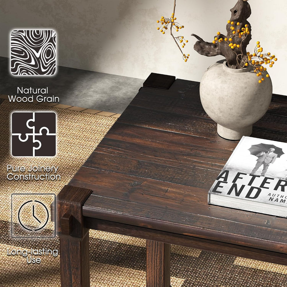 Vintage Aged Solid Wood Side Table Mortise and Tenon Construction Wear-Resist...