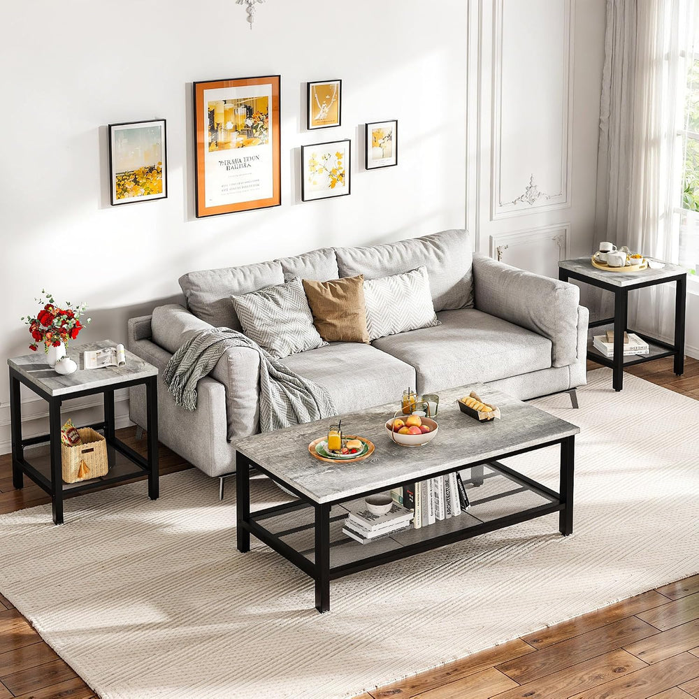 Recaceik 3-Piece Living Room Coffee Table Set, Industrial Coffee Table with 2...