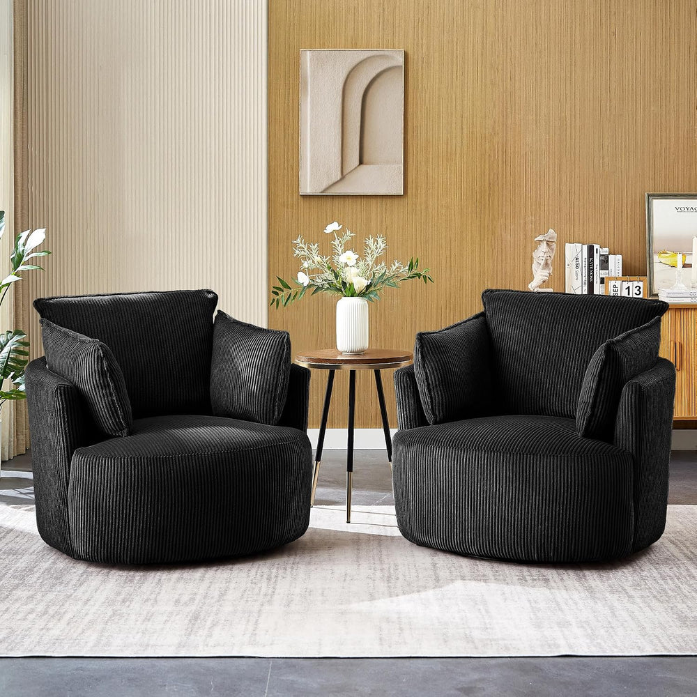 Swivel Accent Chair Round Barrel Armchair Upholstered Living Room Chair Cordu...