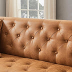 HIFIT 79" W Brown Faux Leather Sofa Couch with 2 Pillows, 3 Seater Couches for Living Room, Handmade Button Tufted Cushions and Metal Legs, Modern Leather Sofa for Apartment, Office