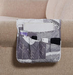 Brilliant Sunshine Grey Heart Love Patchwork Couch Armrest 5 Pockets Organizer, Slip Resistant Armchair Caddy, Washable Remote Controls Holder, Storage for Magazine, Tablet, Phone, 35×13", Grey White