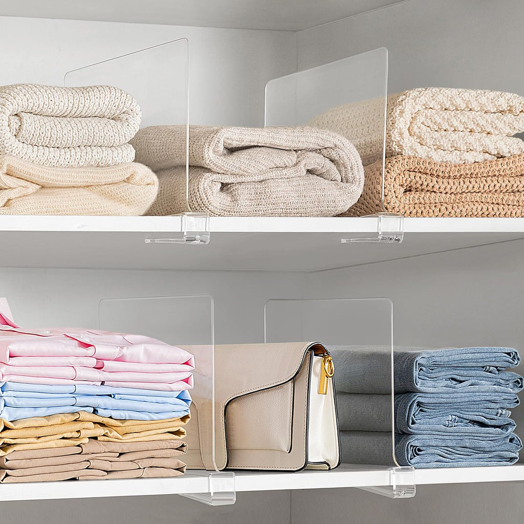 HBlife 2 Pack Clear Shelf Dividers, Vertical Purse Organizer for Closet Perfect for Sweater, Shirts, Handbags in Bedroom and Kitchen, Adjustable Acrylic Bookshelf for Organization