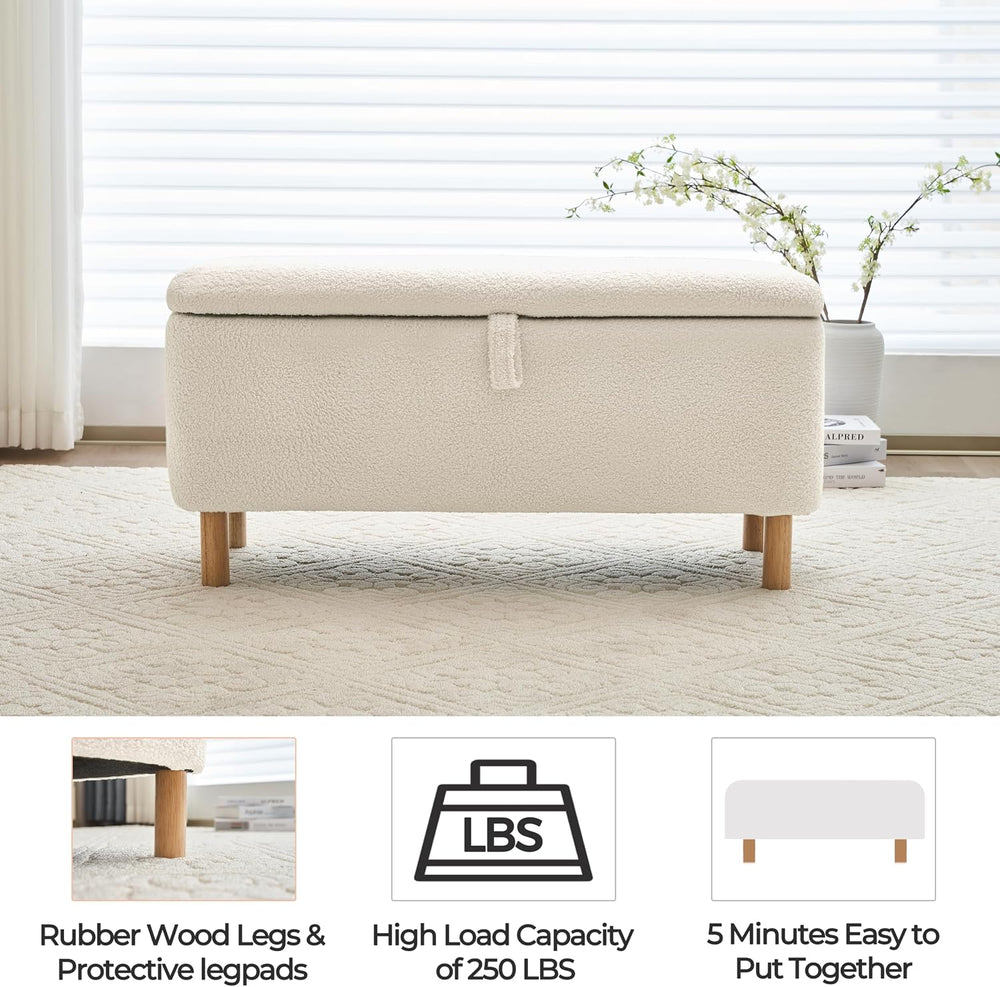 Boucle Storage Ottoman Bench for Bedroom end of Bed, Sherpa Upholstered Shoe ...