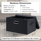 Medium 15" 21 Quart Collapsible Stackable Storage Bins with Lids, 5 Packs Dark Gray Foldable Fabric Closet Storage Boxes with Lids, Lidded Heavy-duty Linen Baskets(15x11x8)