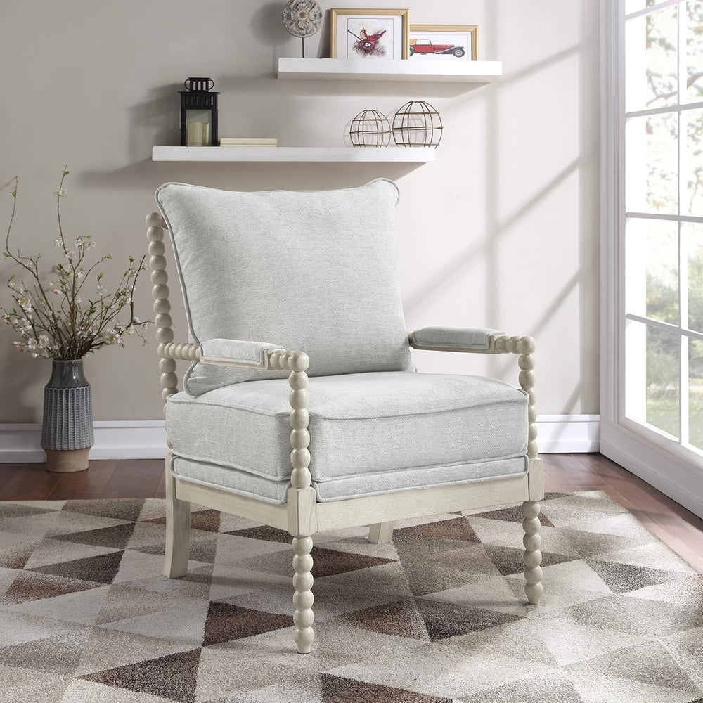 OSP Home Furnishings Kaylee Spindle Accent Chair with Antique White Wood Fram...