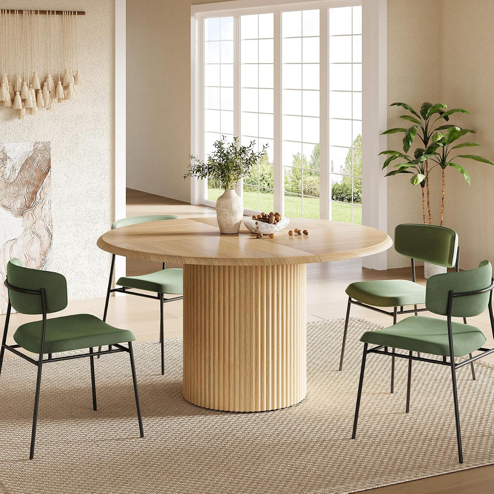 LITTLE TREE 47 Inches Round Dining Table for 4, Farmhouse Natural Wooden Dini...