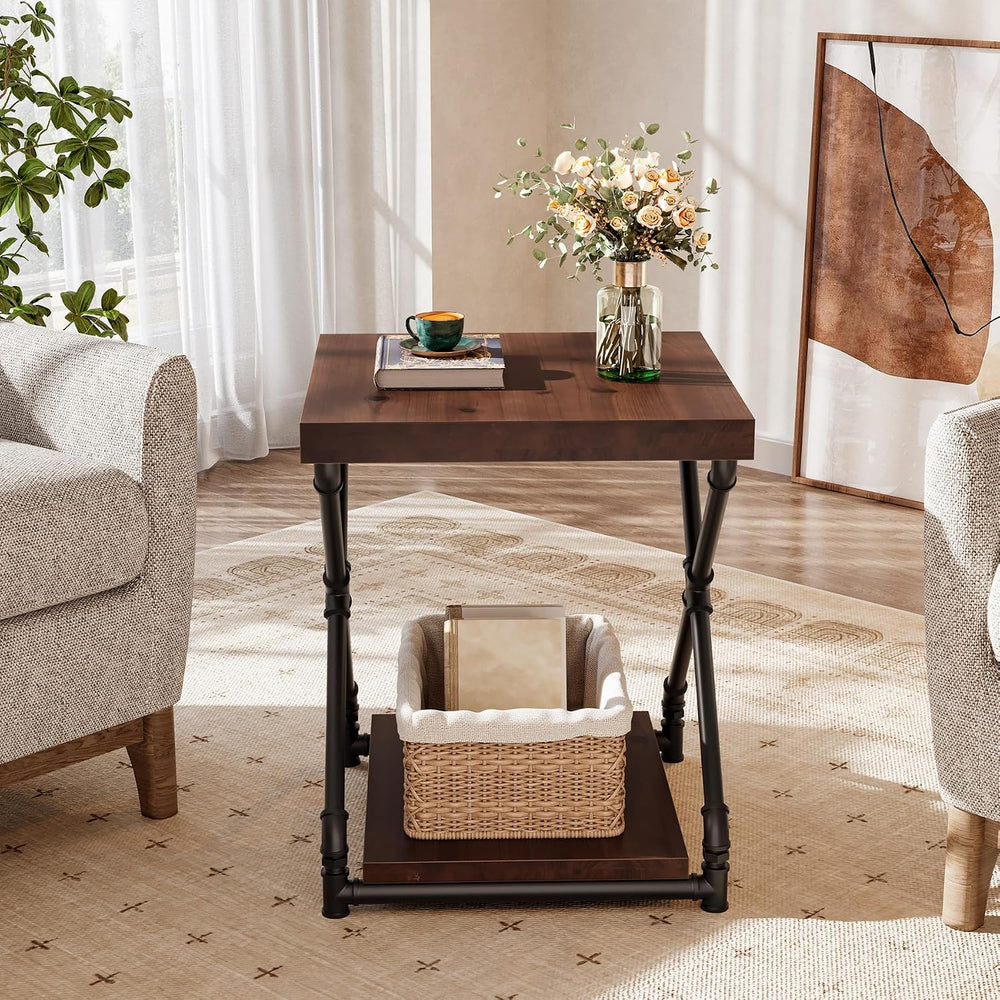 Tribesigns Solid Wood End Side Table with Storage Space for Living Room, Smal...