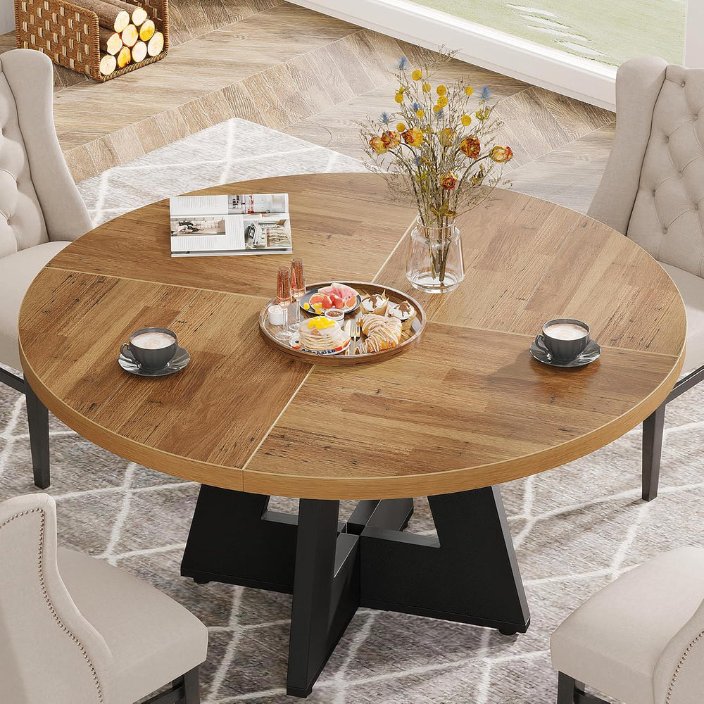 Tribesigns Farmhouse Dining Table, 47 Inch Round Dinner Table for 4, Rustic R...
