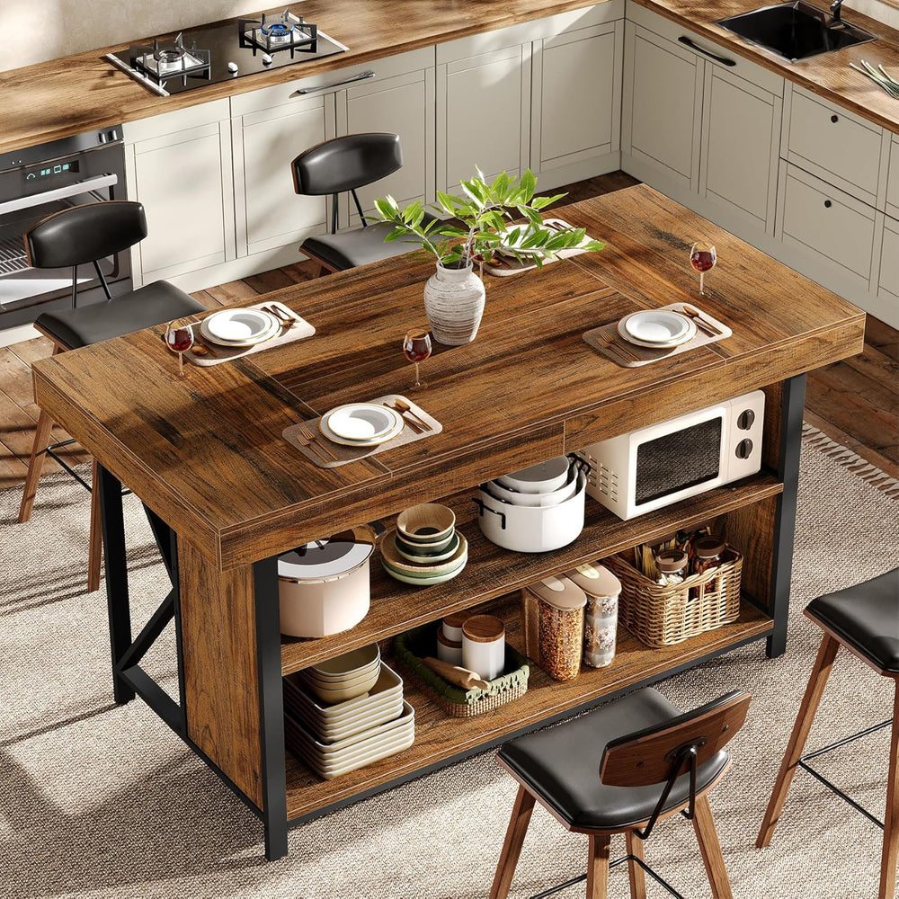 Tribesigns Large Kitchen Island with Storage, 55-Inch Wooden Stationary Islan...